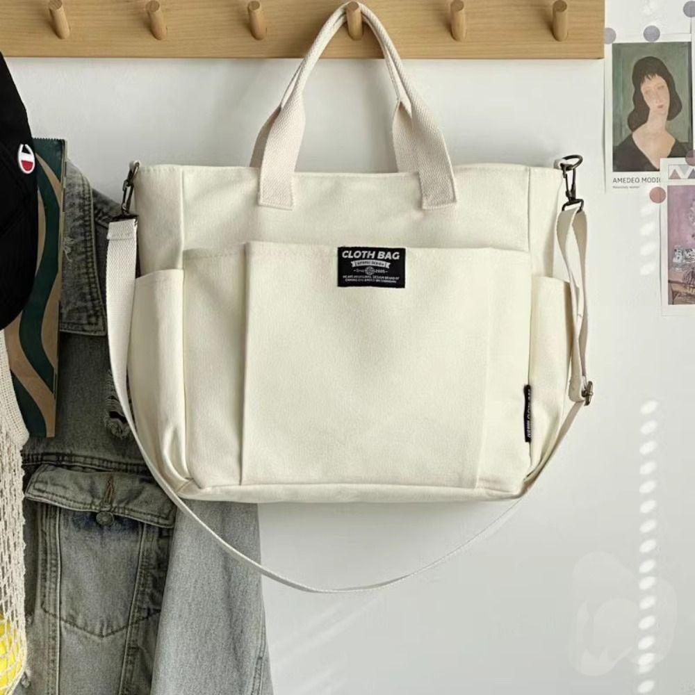 Large Capacity Multi Pocket Canvas Tote Bags Fashionable Casual Crossbody Handbags Reusable Women Shopping Bag Messenger Bag