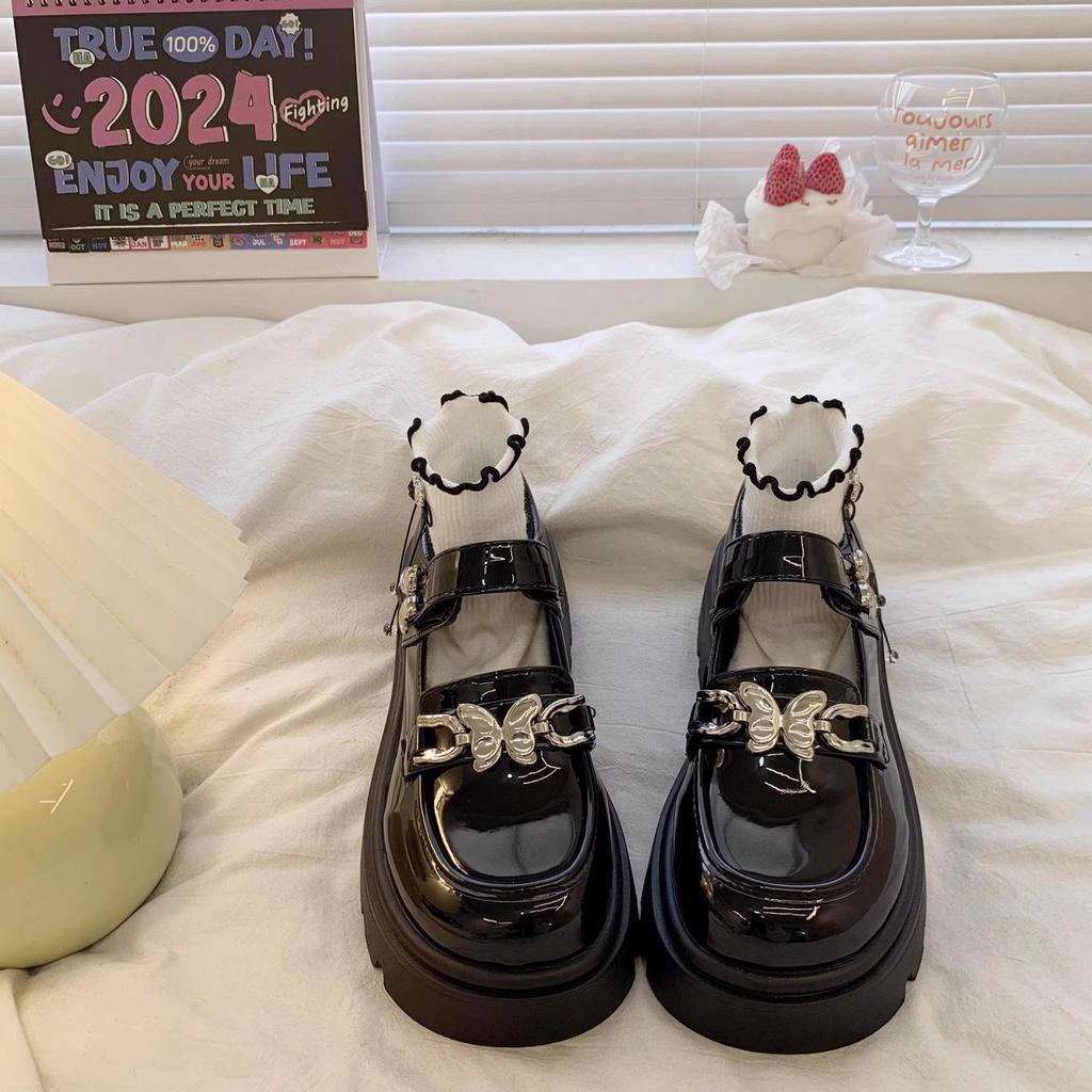 Girls' Black Leather Princess Shoes - 2025 Spring/Autumn Collection, Soft Sole, Fashionable and Stylish for Big and Little Kids