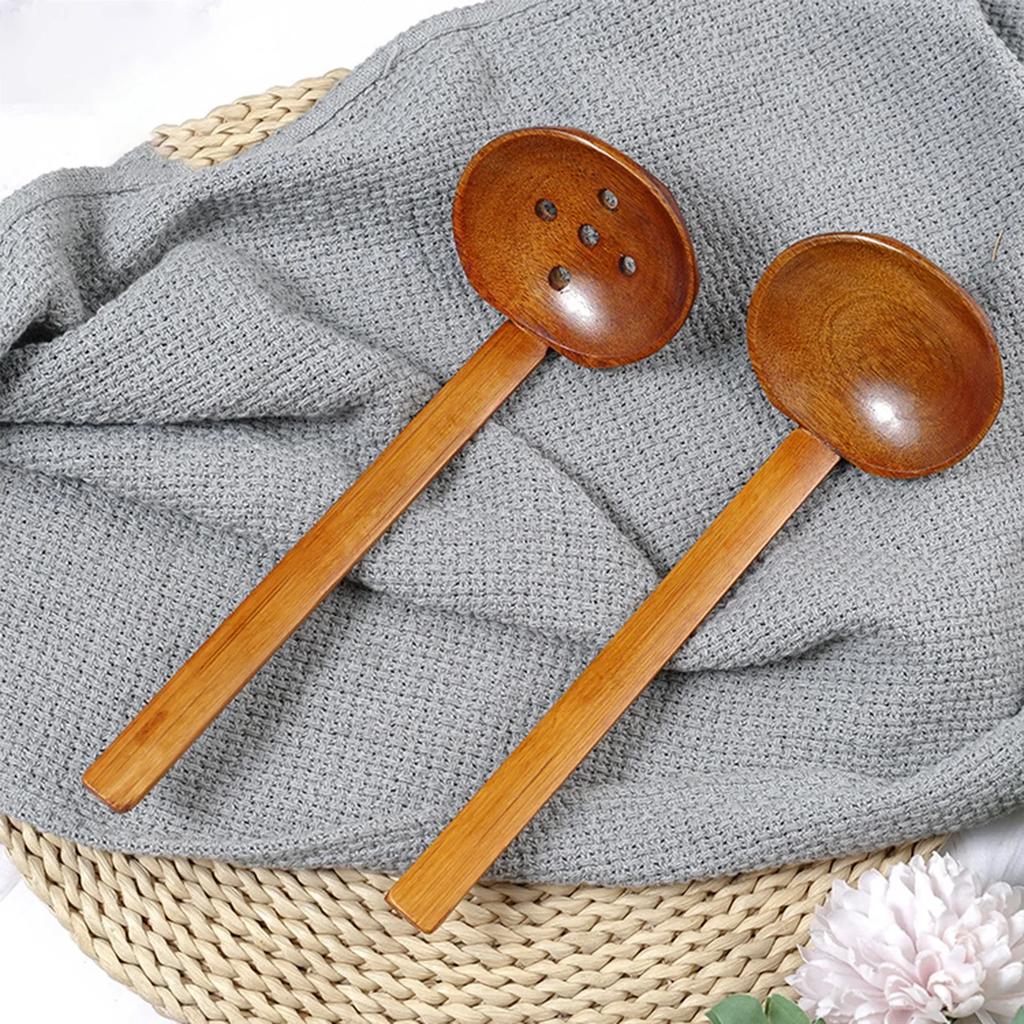 1Pcs Wooden Spoon Kitchen Ladles Soup Spoon Japanese Wood Serving Spoons Big Ramen Spoon Soup Noodle Hop Pot Strainer Tableware