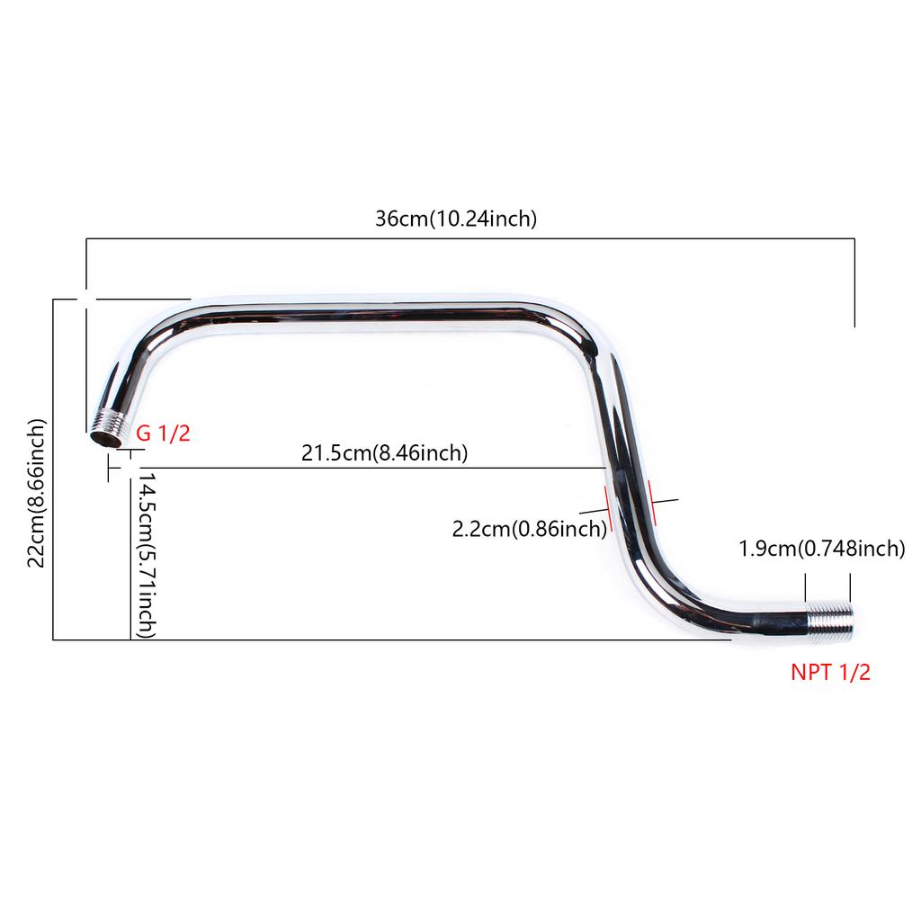 Shower Head Extension Arm S Shaped High Arc Gooseneck Long Shower Extender Pipe Stainless Wall Mounted Shower Head Extension Arm