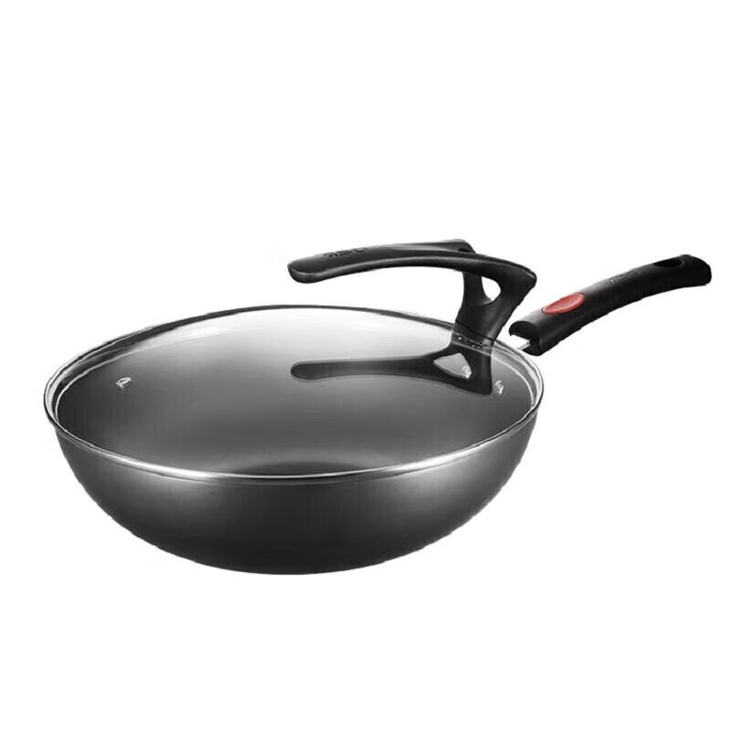Aishida 32CM Rust-Resistant Iron Wok with Standable Lid