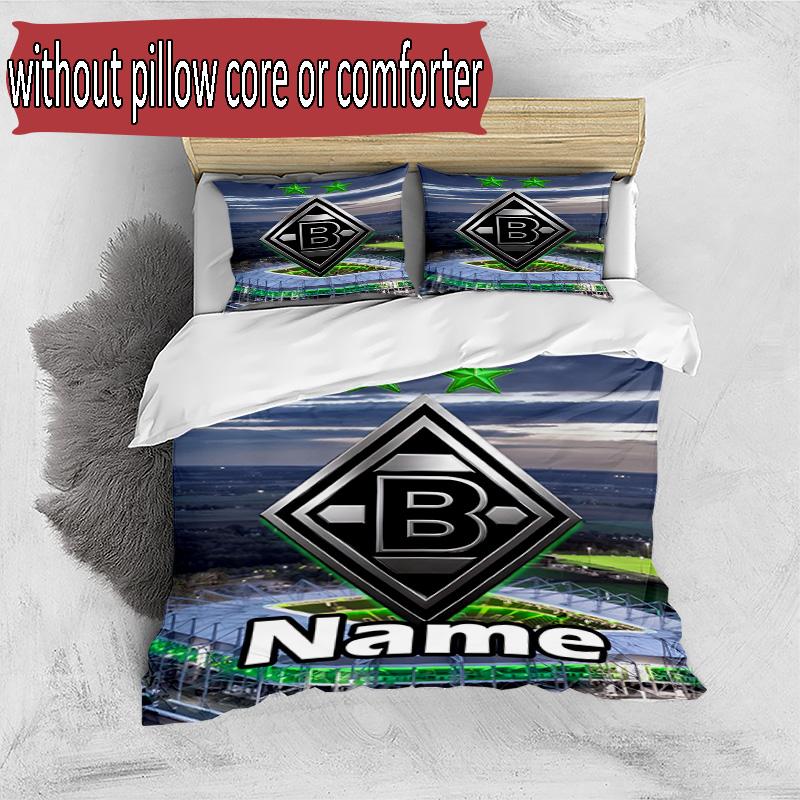 3pcs Duvet Cover Set (1*Duvet Cover + 2*Pillowcase, Without Core), Custom Name Borussia Monchengladbach Pattern Bedding Set, Home Bedroom Decor Gift