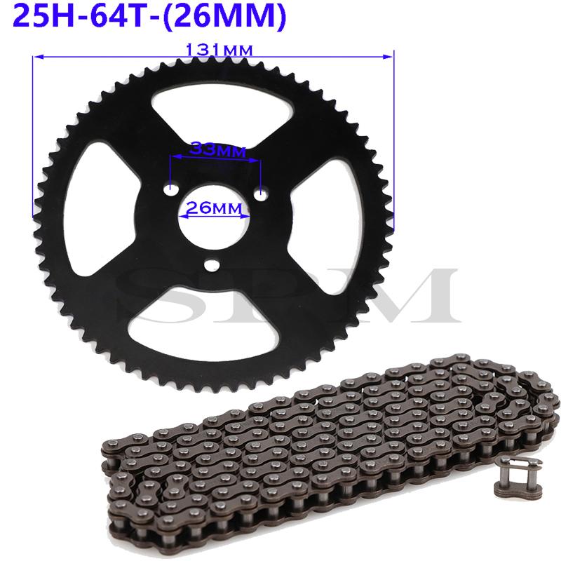 25H Kette Kettenblatt 144/158 Glieder 25H 62/64/66/68/72/74/76 26mm Hinteres Kettenblatt Geeignet für Minimotorrad 47cc 49cc