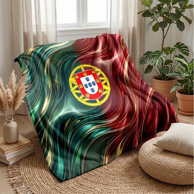 Portugal Football Printed Flannel Blanket Skin Friendly Warm Decorative Throw for Indoor Couch Bed Daily Use