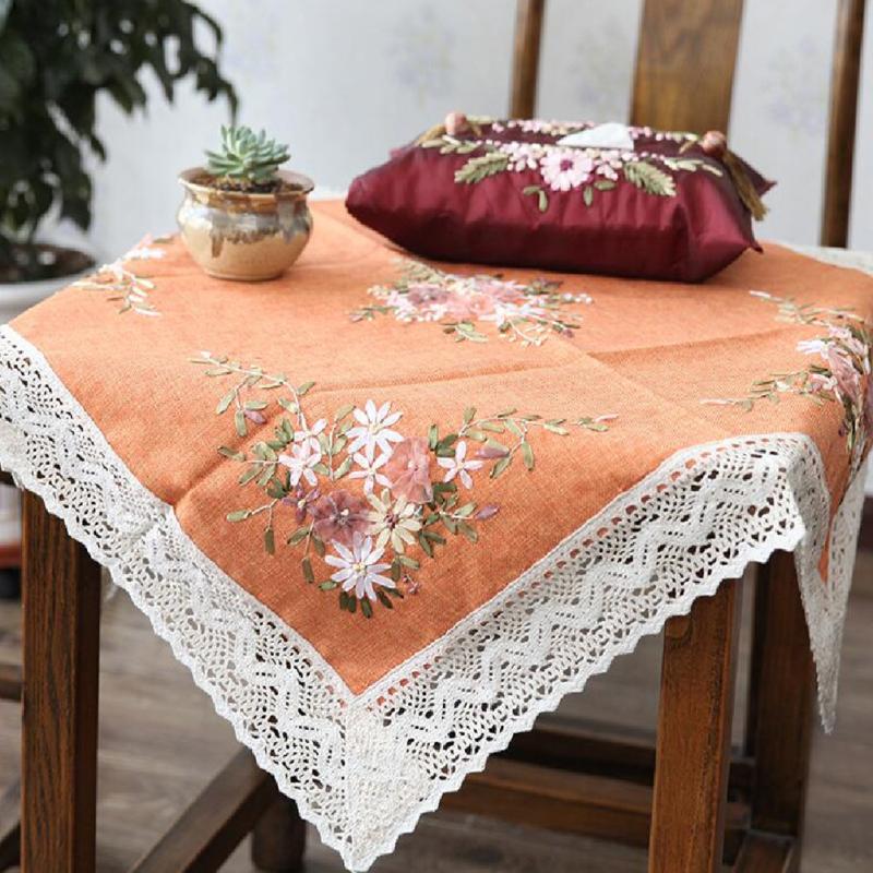 

Набір для вишивання своїми руками для квадратної скатертини 90*90 см, голка для вишивання, нитки, тканина без not finished product помаранчевий