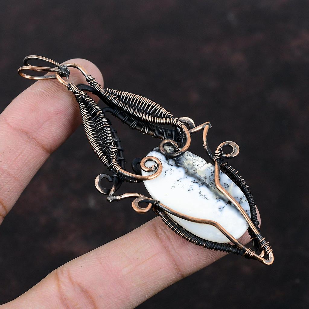 Dendrite Opal Pendant Copper Wire Wrapped Pendant Unique Style Pendant Copper Jewelry Gift For Mom Handmade Pendant Natural Gemstone Jewelry