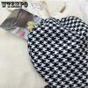 Autumn Winter Houndstooth Beret Hats for Ladies Casual British Flat Top Hat Elegant Wool Without Eaves Painter Hats