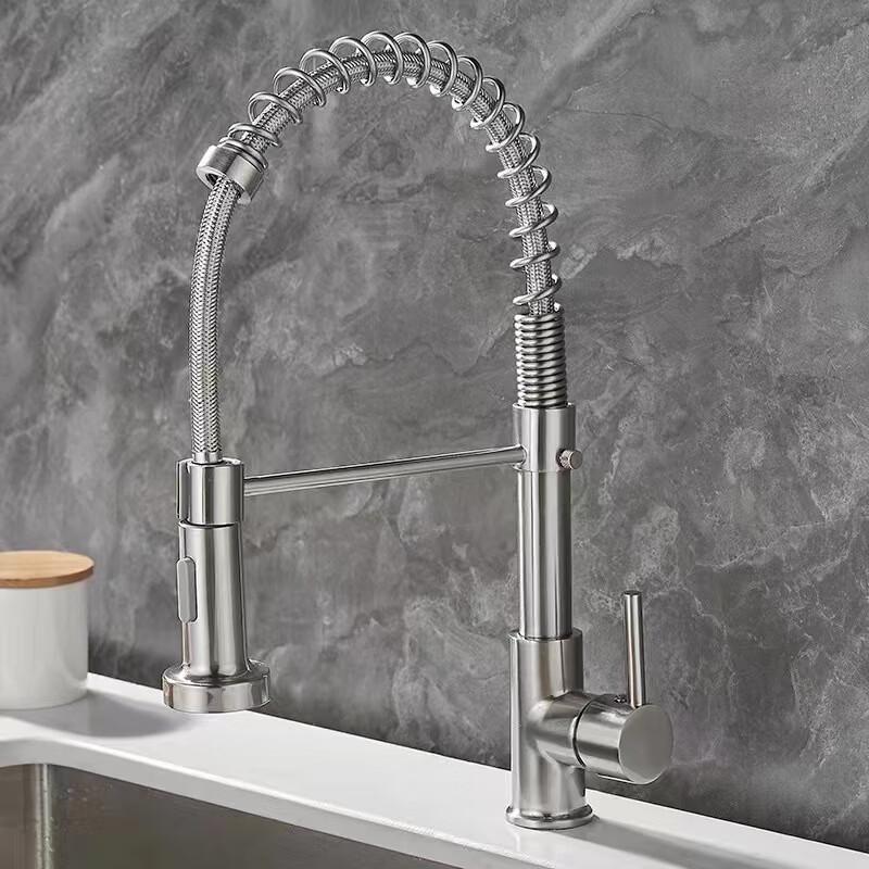 MDNG Matte Black Kitchen Pull-Out Spring Faucet