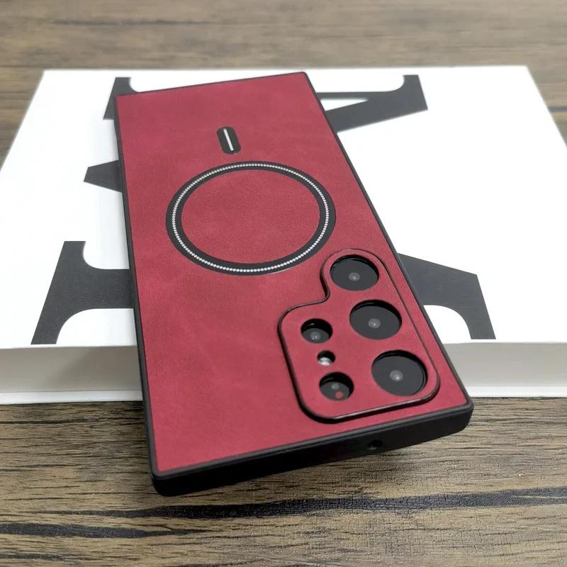 Faux Leather Luxury Soft TPU for Magsafe Magnetic Phone Case for Samsung Galaxy S23 S21 S20 FE S24 S22 Plus Note 20 Ultra Cover