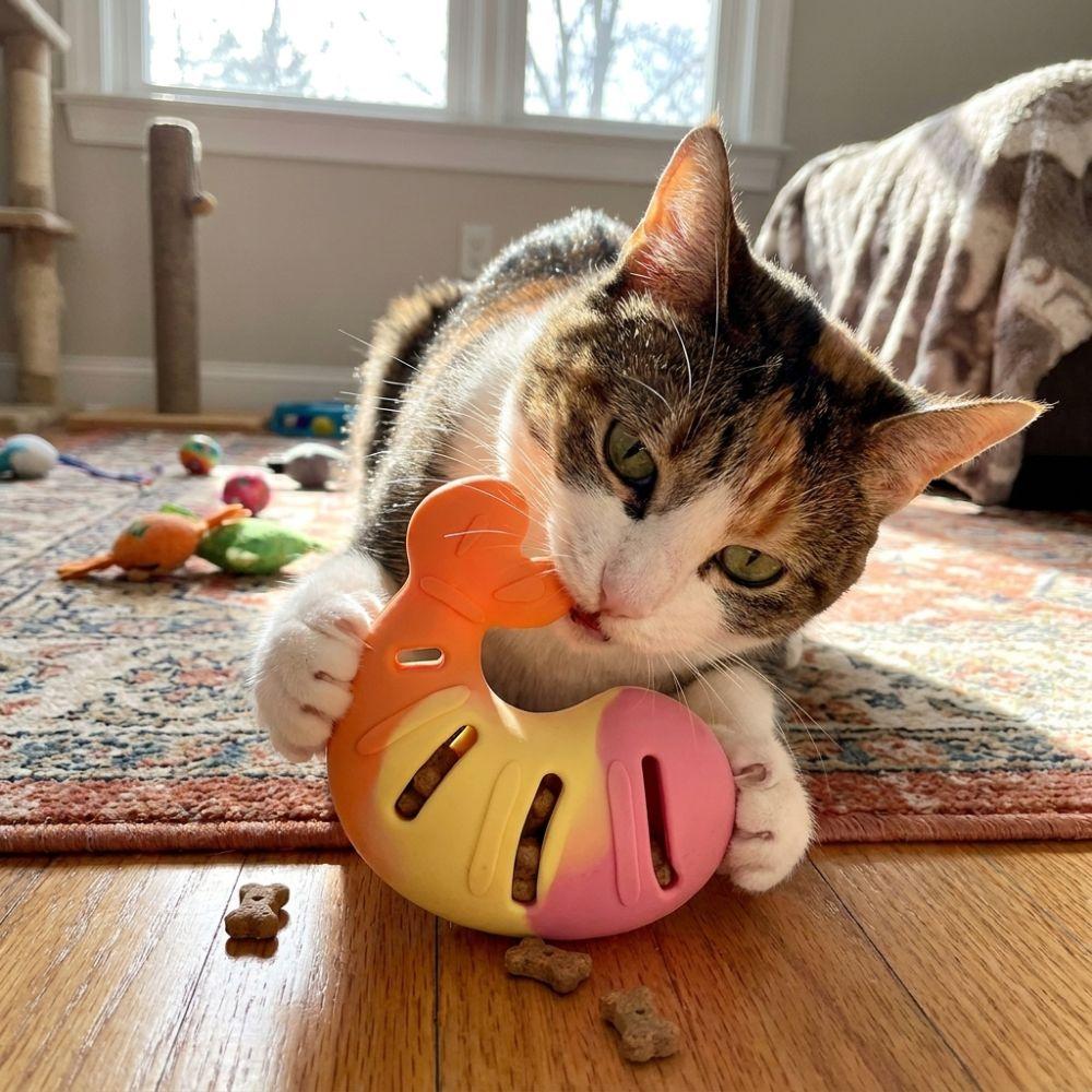 Treat Dispenser Silicone Shrimp Cat Toy Teeth Grinding Interactive Cat Toy Cat Chew Toy Pet Toy