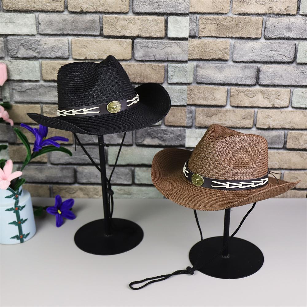 Tibetan retro calf head belt top hat outdoor travel men and women sunshade sunscreen big brim cool hat western cowboy hat