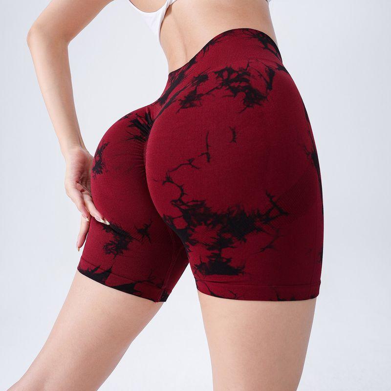 Fitness Shorts for Women, Quick-Dry, European and American Style, Tummy Control, Running Sports Shorts, Tie-Dye Yoga Wear with a Stylish Design