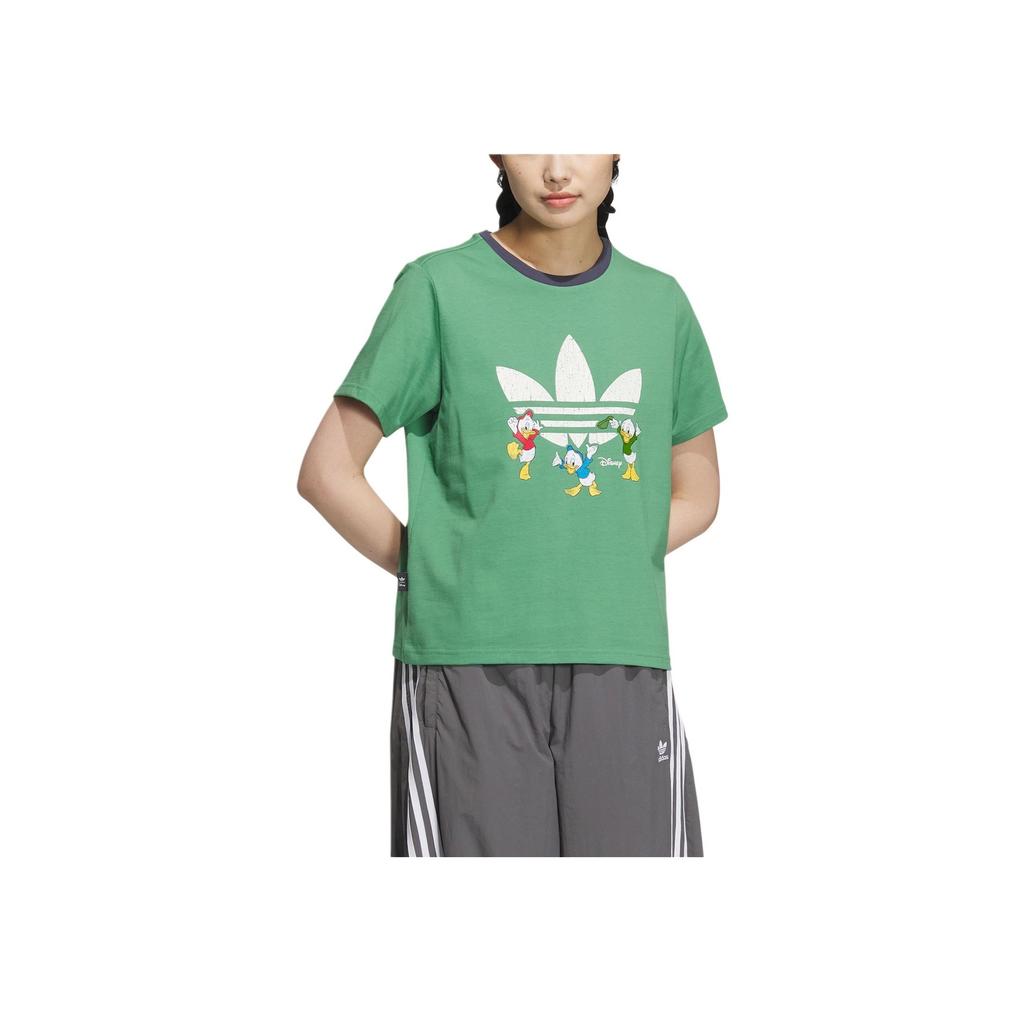 Adidas Disney Print Sports Short Sleeve T-Shirt Women Tops Green JP1427