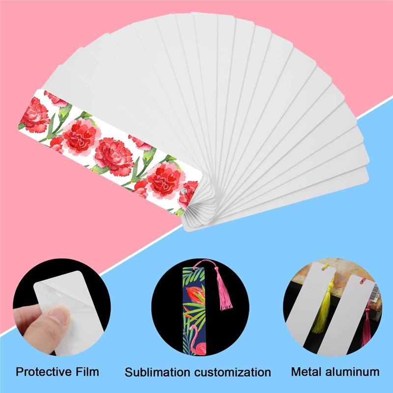 2025 Trend 50Pcs Sublimation Bookmark Blank Heat Transfer Aluminum Metal Bookmarks Bulk DIY Bookmarks With Hole And Colorful Tas