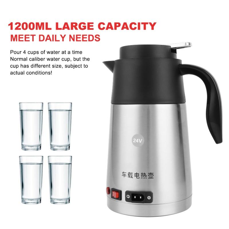 1200ml 200W Car Electric Water Kettle Insulation Pot Heating Cup Truck Car Cigarette Lighter 24V