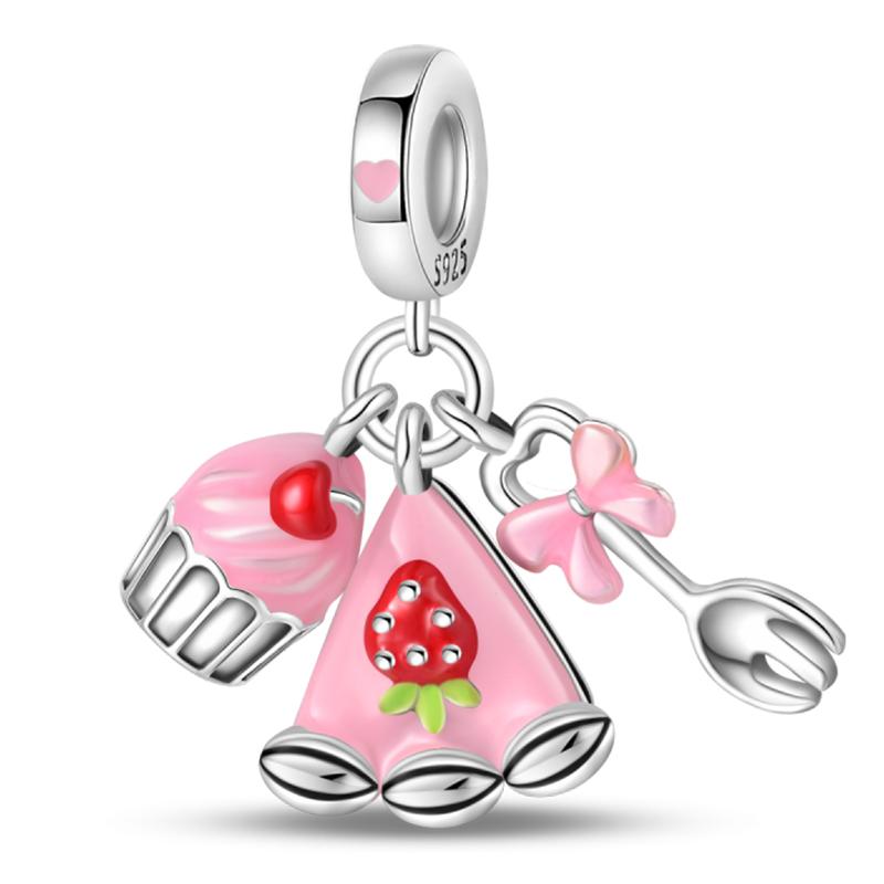 Fits Pan Braceletscopper Charms Color Strawberry Cherry Blueberries Fruit Sweet Original Diy Jewelry Birthday Fine Gifts