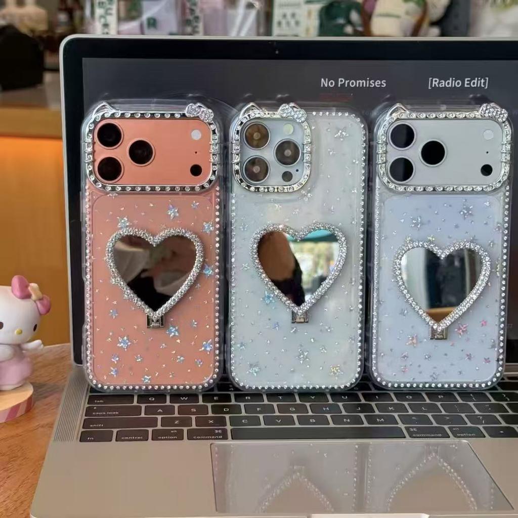 Love bracket ins simple mobile phone case using Apple 17 mobile phone iphone16promax star diamond bow
