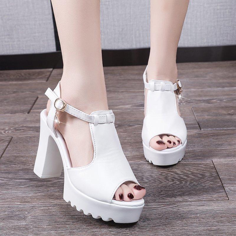 High-heeled sandals women's thick heels 2025 summer new sandals girls Korean version fashionable and sexy sandals women with fish mouth