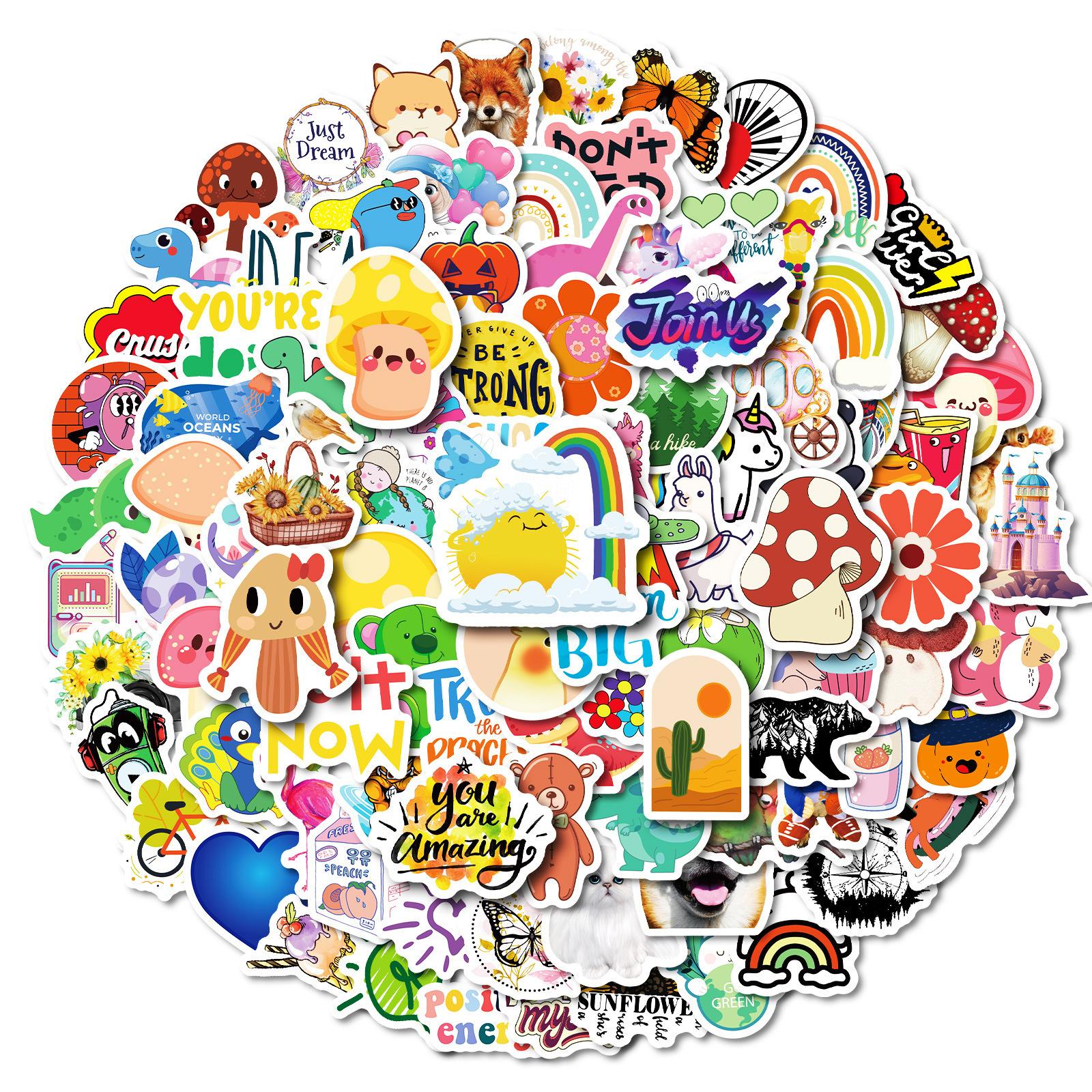 

New 100 High-Value Ins Style Mushroom Mix And Match Decals Cute Fox Panda No Repeat Water-Repellent Decals Premium