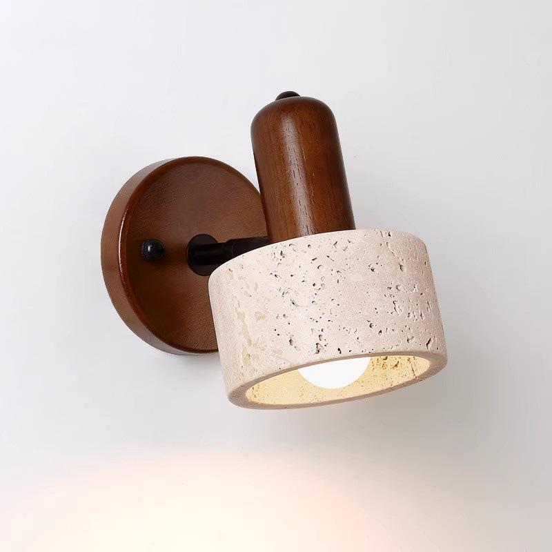 Retro Japanese Wabi-Sabi Yellow Stone Wall Lamp with Pull Cord Switch for Bedroom or Homestay