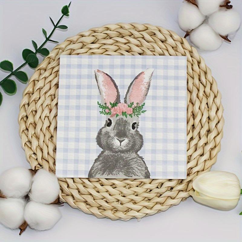 20pcs 25cm 2-Ply Easter Bunny Element Colorful Napkins Plaid Square Napkins Party Decoration Paper Placemats Pink Ears Paper