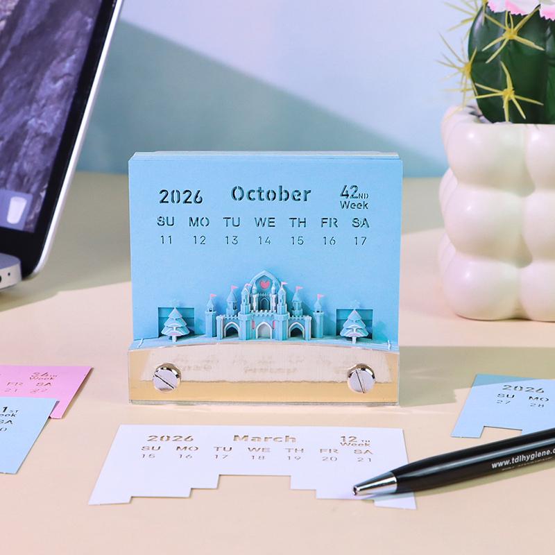 Time Piece Calendar 2026 Desk Calendar With Led Light 3D Tear-Away Calendar Paper Carving Art Memo Pad Notepad Gift Christmas