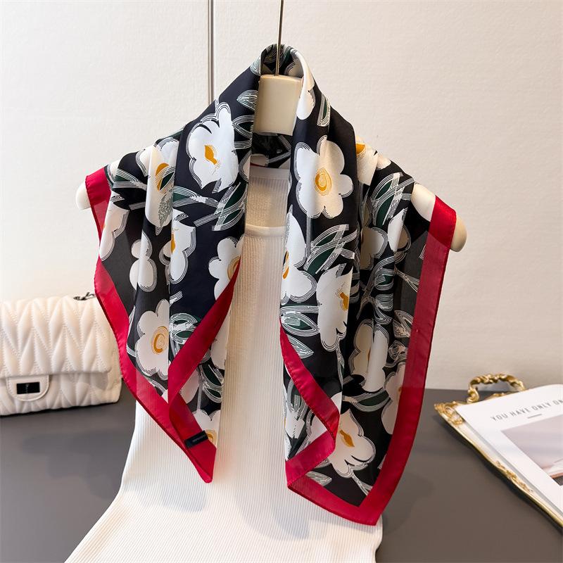 Floral Print Pastoral Silk Scarf, Elegant Shawl, Versatile Neck Tie Small Square Scarf, Headscarf for Women