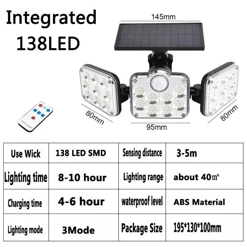 138/198/333/74 LED Solar Lights Outdoor Motion Sensor Human Induction Adjustable Head IP65 Waterproof Solar Power Wall Lamp