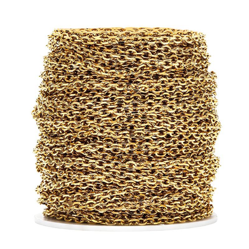 4.5mm Stainless Steel Beveled Cross Chain, 18k Gold Retention, Men's Necklace & DIY Bracelet Accessory