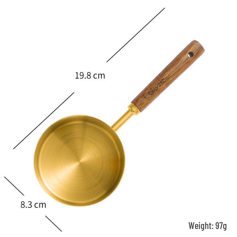 Gold-Plated Stainless Steel Measuring Cups & Spoons Set with Acacia Wood Handles, 8-Piece Kitchen Baking Tools.