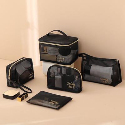 1Pc Black Mesh Women's Cosmetic Bag Travel Comsetics Brushes Organizer Case Small Large Transparent Toiletry Makeup Bag Kits Box