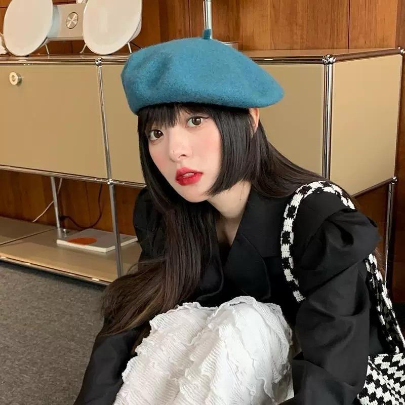 Wool Beret Women'S Face Small Autumn And Winter Versatile Knitted Cashmere Retro Woolen Painter Hat