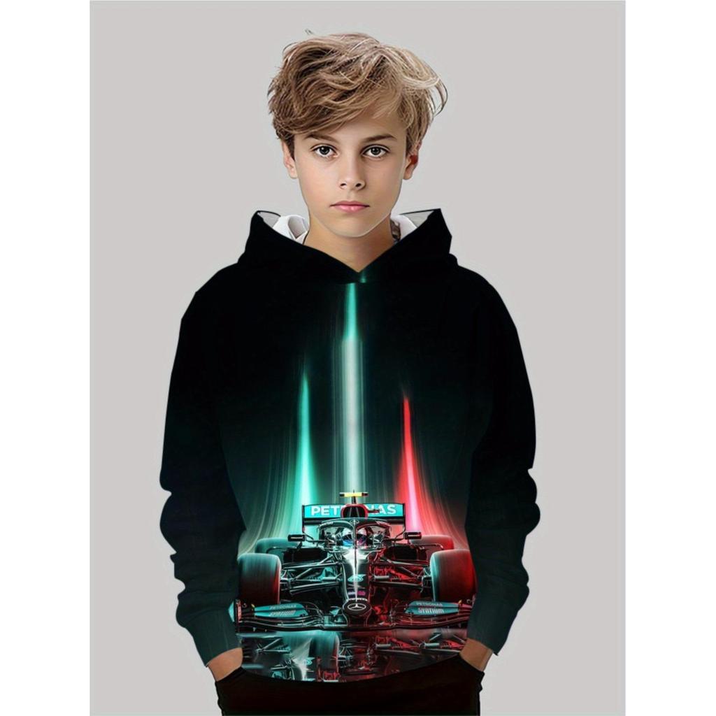 Children's Clothing, Boys' Creative 3D Printed Hooded Sweatshirt, Boys' Casual Sports Long Sleeved Hooded Top