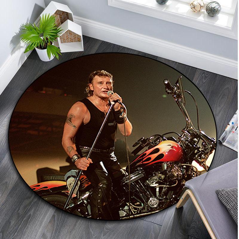 1Pc Johnny Hallyday Circular Print Rug - Home Decoration Carpet For Living Room Bedroom Flooring Computer Chair Area Rug