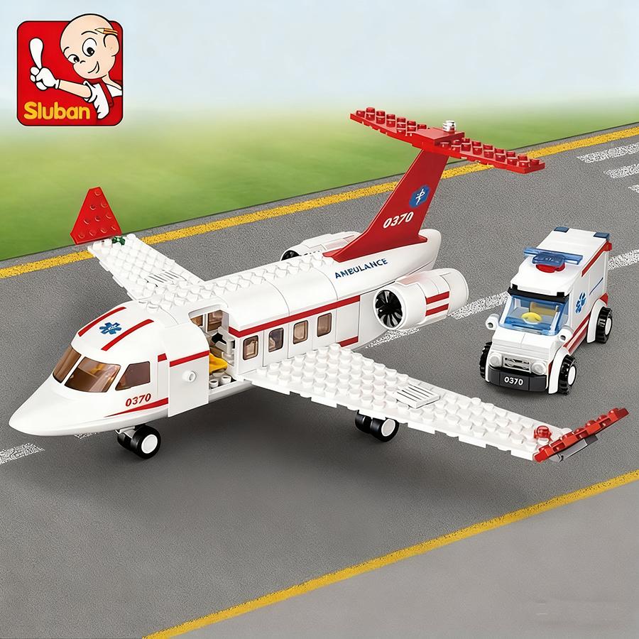 335pcs 0370 Air Rescue Aircraft with Medical Ambulance Team Building Blocks Toy Set Assembling Educational Toys
