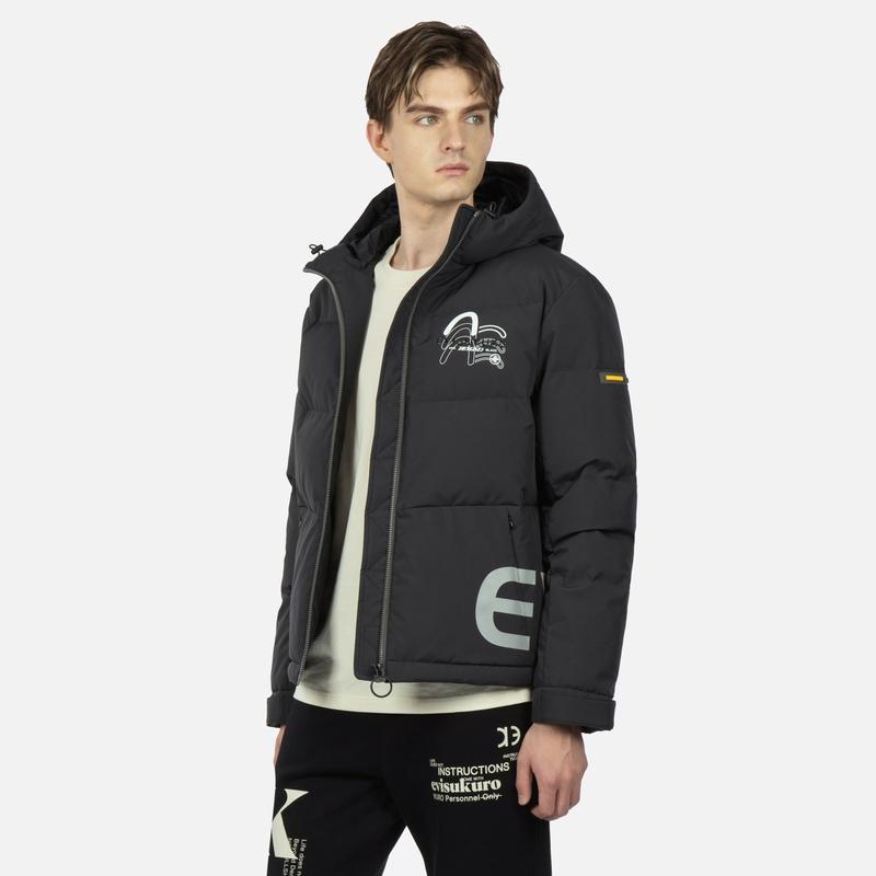 EVISU Down Jackets Men's Black Hooded Moderate Down Jacket 2EAGNM3NJ1967XXPL