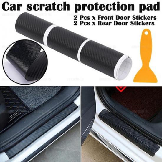 4× Carbon Fibre Car Door Plate Sill Scuff Cover Anti Scratch Sticker Accessories