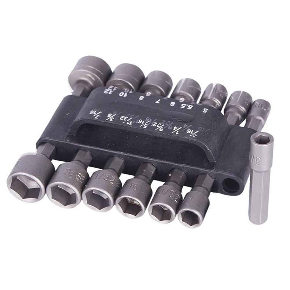 Buy 14Pcs Hex Shank Power Nut Driver Drill Bit Set Metric Socket Wrench ...