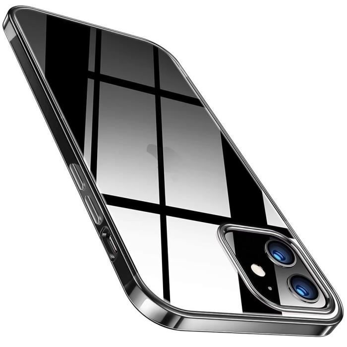 Coque de protection - PROSHOP - iPhone 12 - Silicone souple - Bordure chromée - Argenté