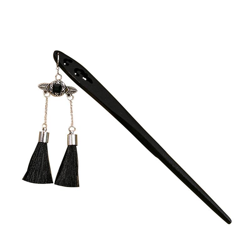 Ancient Style Fan Hairpin Classical Ebony Hanfu Simple Hairpin New Chinese Style Advanced Fan Plate Hair Wooden Hairpin Headdress