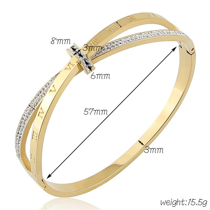 Neuer Edelstahl Schmuck Kristall Armbänder Kreuzung Römische Ziffern Armreif für Frauen, die Geschenke lieben, Großhandel