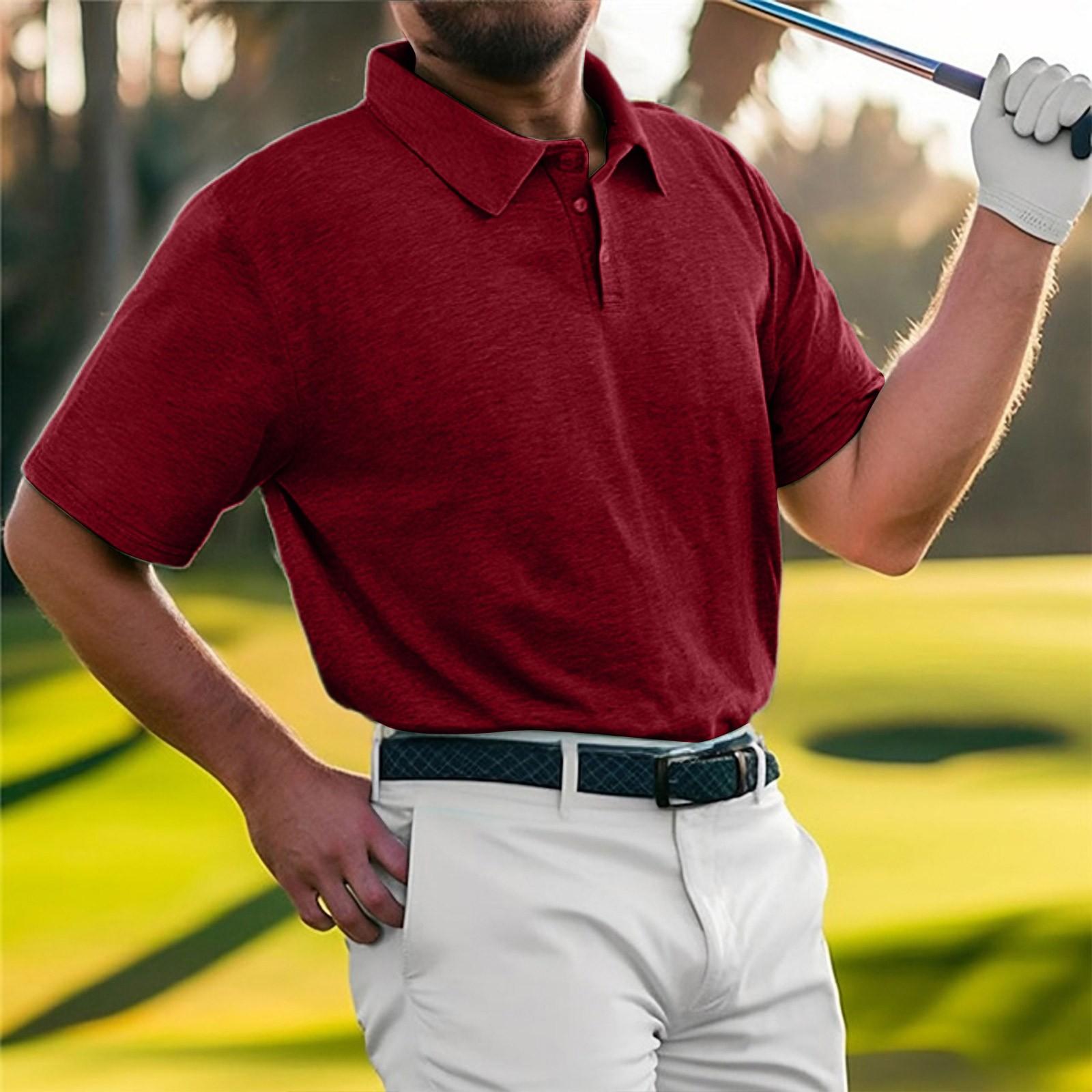 

Мужские рубашки для гольфа, однотонные, с лацканами, короткие рукава XL винный