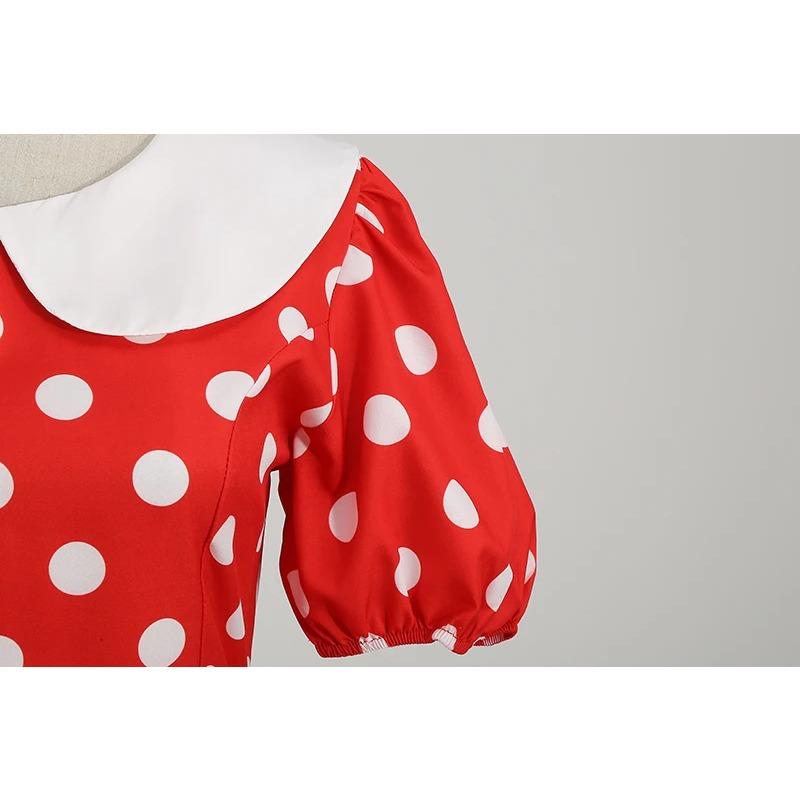 Collar Elegant Women Summer Dress Short Sleeve Dot Vintage Dress A Line Midi Party Sundress
