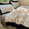 Bonenjoy Queen Size Duvet Cover Sets with Black Ruffles King Size Bed Cover Sets Reactive Printed Bedding Set Single Bed Linens