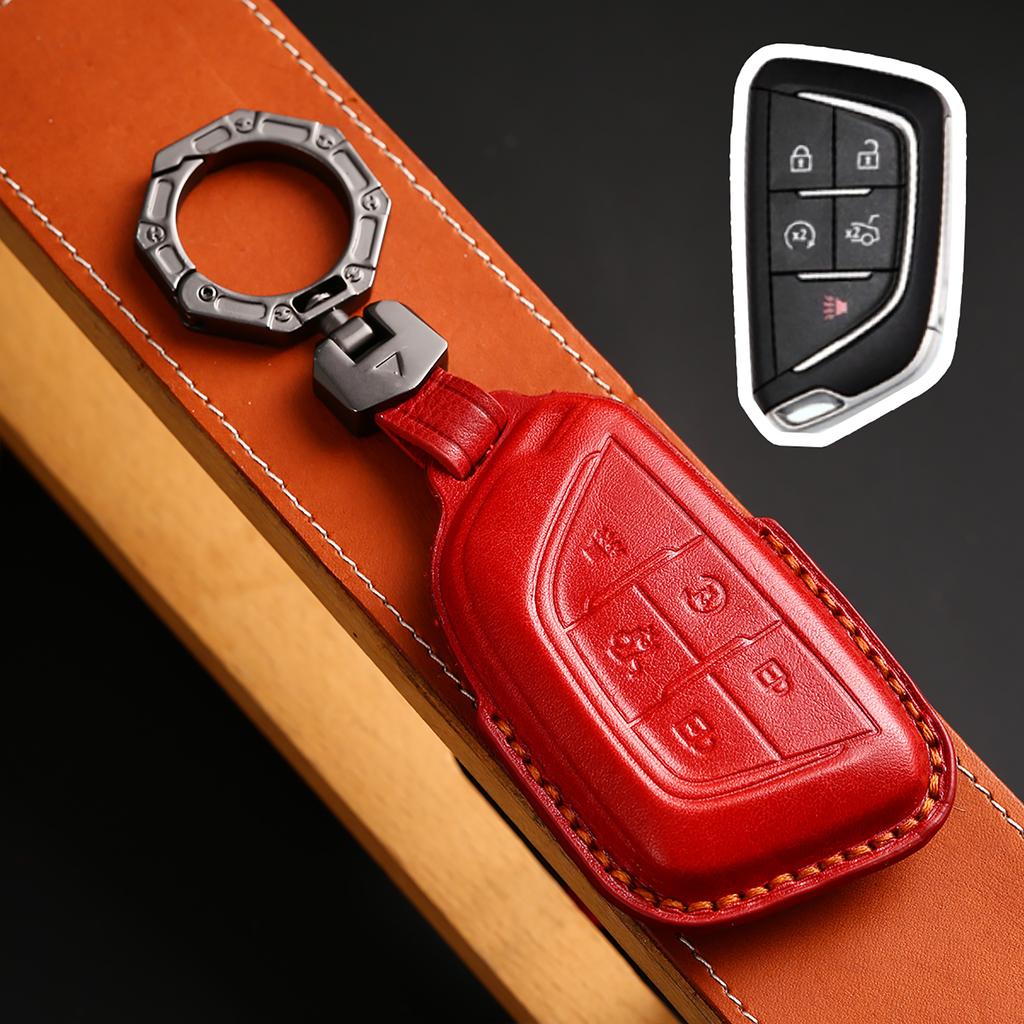 5 Bottons Leather Car Key Fob Case Cover Shell For Cadillac Ct4 Ct4-V Ct5 C8 Corvette Lyriq Keychain Accessories