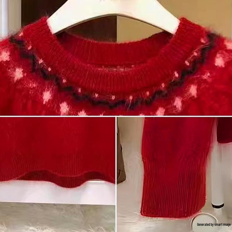Women's Retro Fair Isle Cashmere Wool Sweater - Loose, Fashion-Forward, Heavyweight Knit in Lazy Style