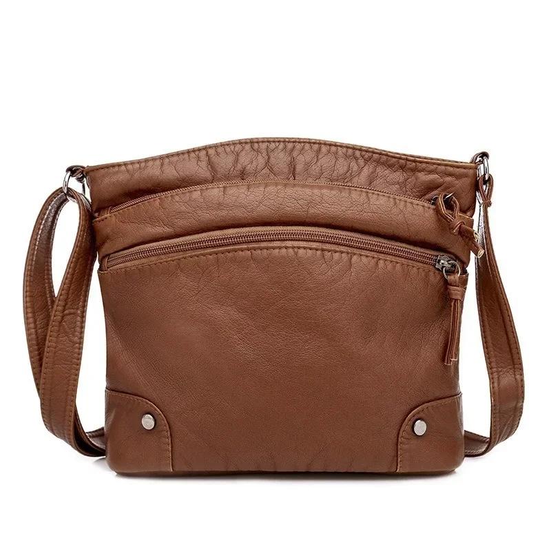 Women's Crossbody Bag Soft Leather New Women's Retro Large Capacity Multi Compartment Single Shoulder Bag Multi Pocket