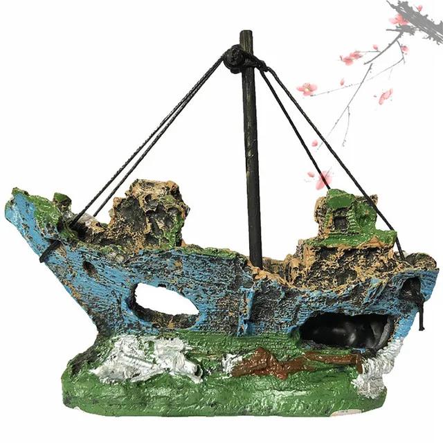 Aquarium Fish Tank Landscaping Shipwreck Pirate Ship Decoration Resin Boat Accessories Furniture Pet Fish Tank Decorations