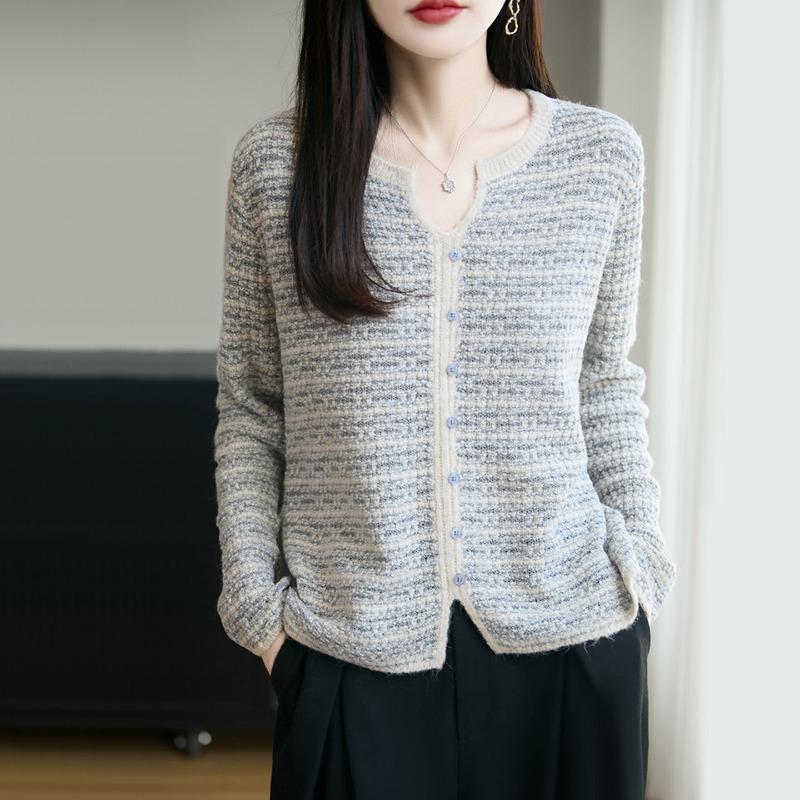 Women V Neck Long Sleeve Loose Fake Cardigan Thin Casual Knit Sweater