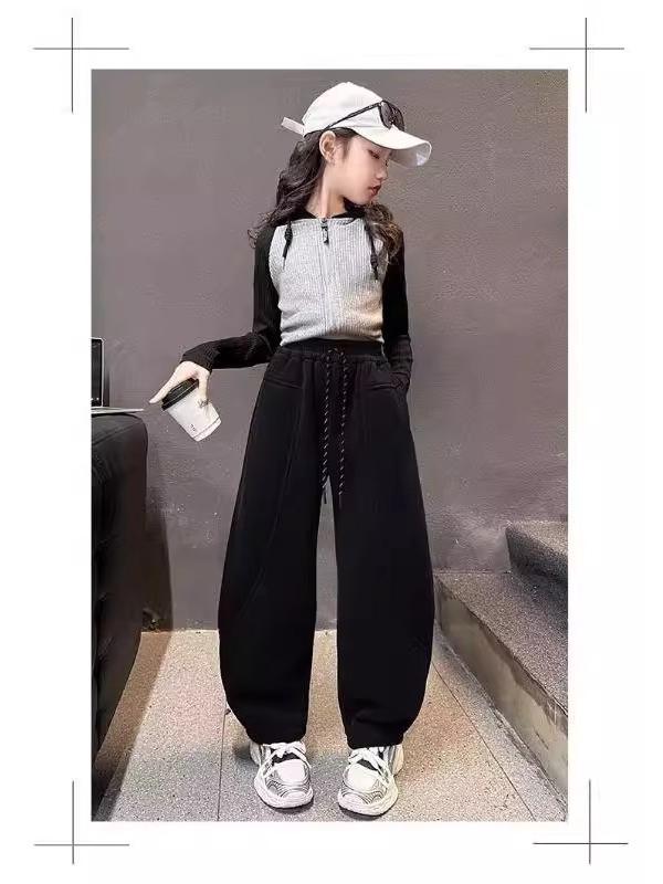 Dívčí kalhoty s širokými nohavicemi pro jaro a podzim 2025 - Ležérní módní pracovní a sportovní kalhoty pro velké děti